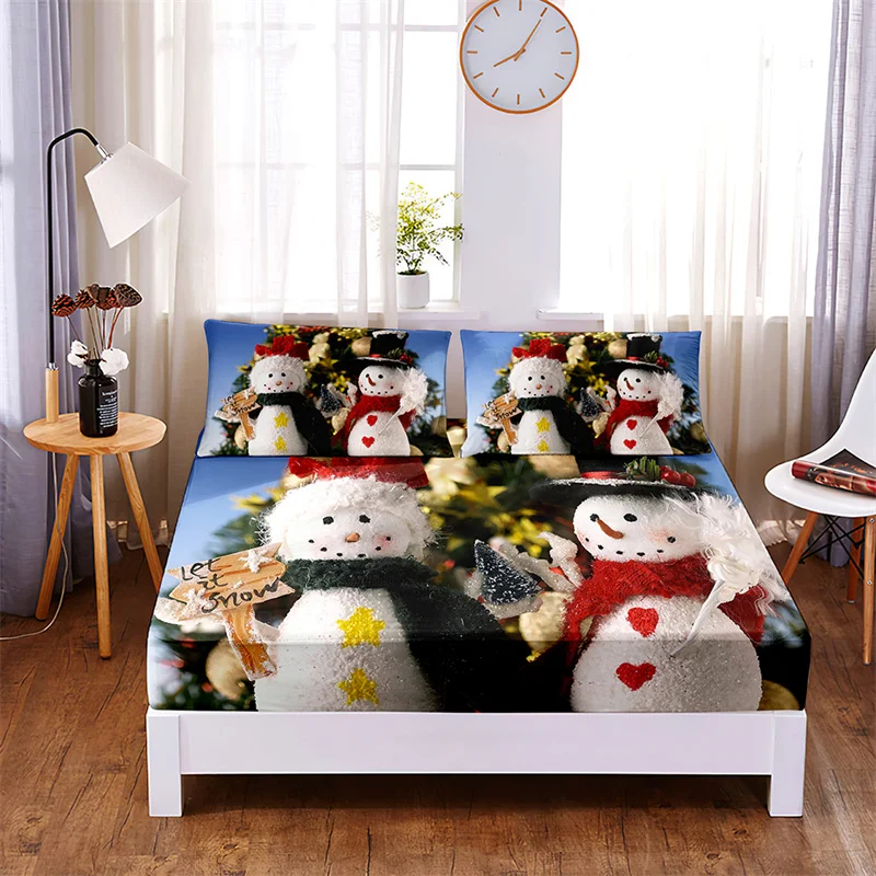 

Christmas snowman Bedding Sets Fitted Sheet Christmas Mattress Cover Four Corners with Elastic Band Bed Cover Set Bed Set Sheets