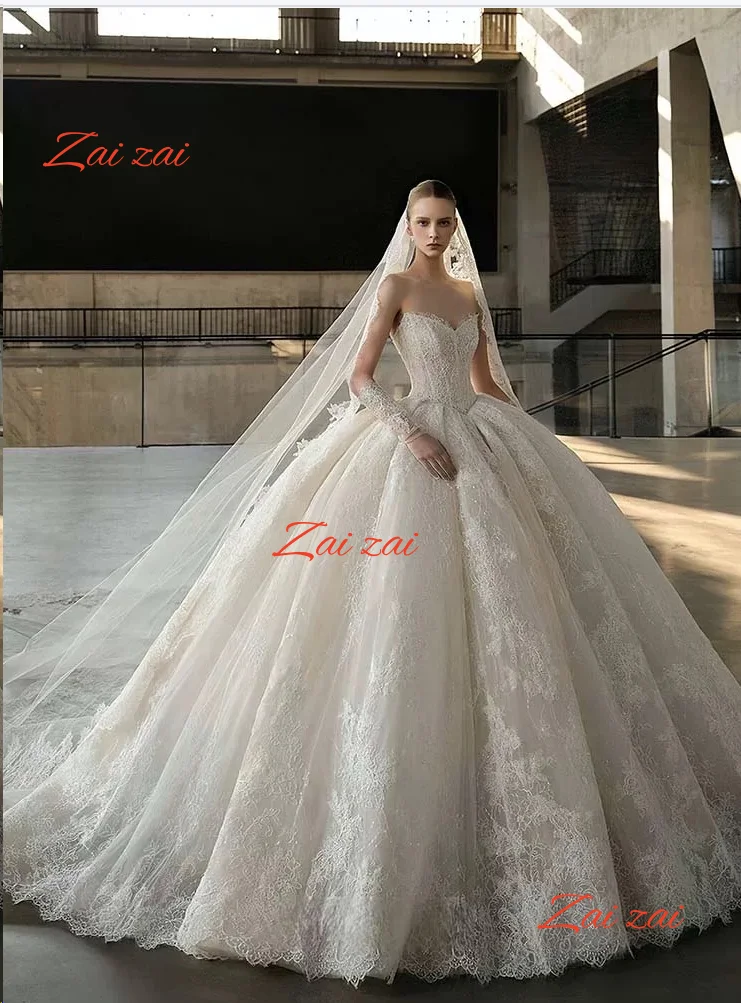 

Customized Sleeveless Ball Gown Wedding Dress Romantic Appliques Sweetheart Princess Bride Vestido De Novia