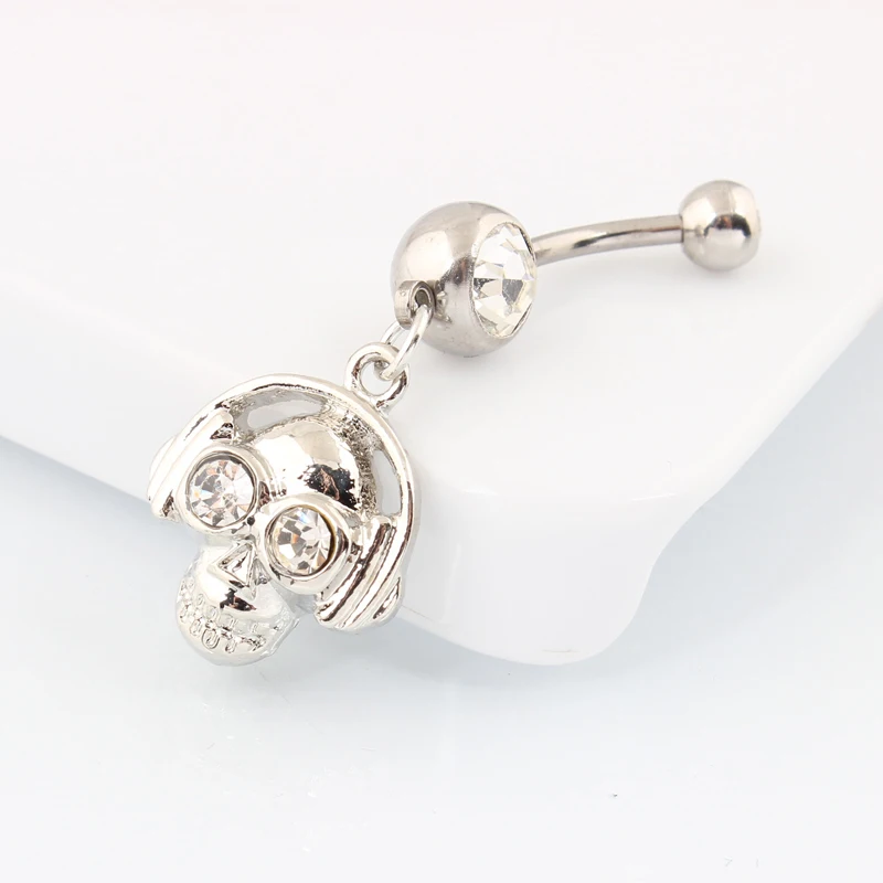 Belly button ring banana dangle ghost head stainless steel rod Skull Body piercing skeleton Navel bar Fashion jewelry view 2