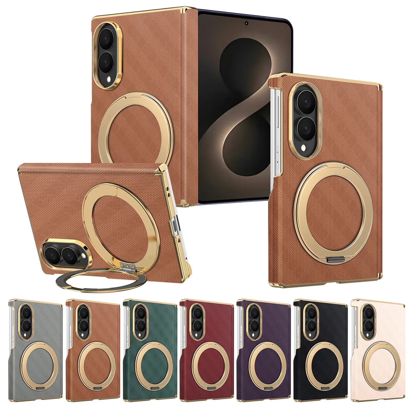For Samsung Galaxy Z Fold 8 Wide 5G Case Luxury Electroplated Magnetic Wireless Charging Rotating Bracket Shockproof Back Cover
