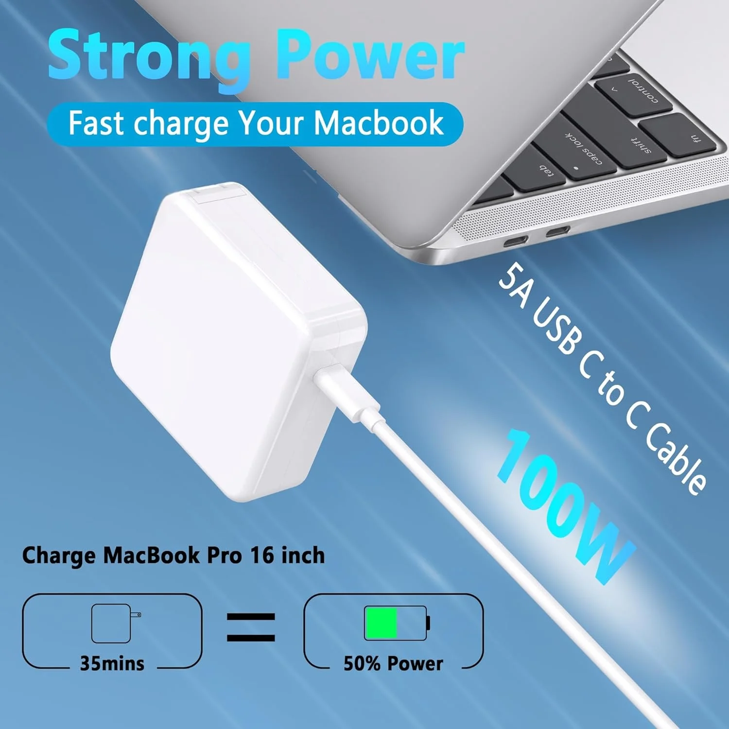 شاحن USB C 100 وات شحن سريع لجهاز MacBook Pro/Air 16 15 14 13 بوصة، iPad Pro وجميع أجهزة USB C، محول طاقة للكمبيوتر للسفر