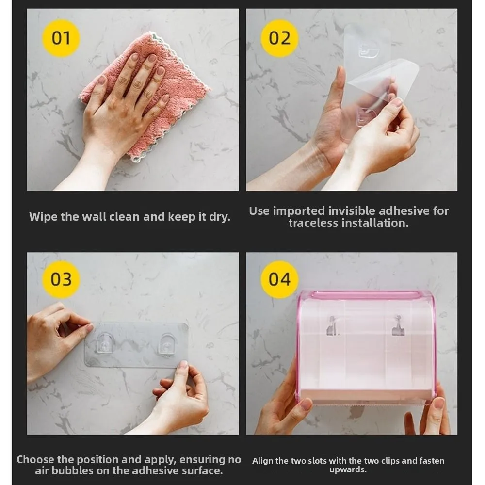 Waterproof Toilet Paper Holder Self Adhesive Flat Top Bathroom Tissue Box Widen Paper Outlet Space-Saving view 6