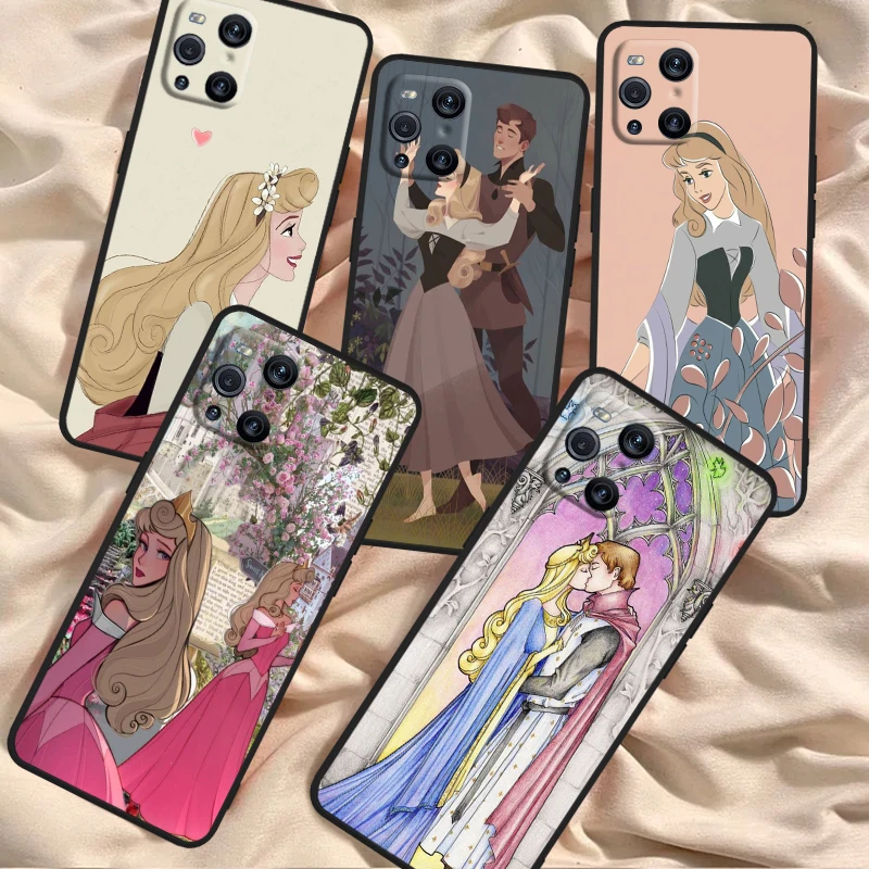 Sleeping Beauty Disney Fashion For OPPO Find X6 X5 X3 A54S A5 A94 A16 A53S A57 A74 A72 A98 A78 A96 A9 5G Black Back Phone Case