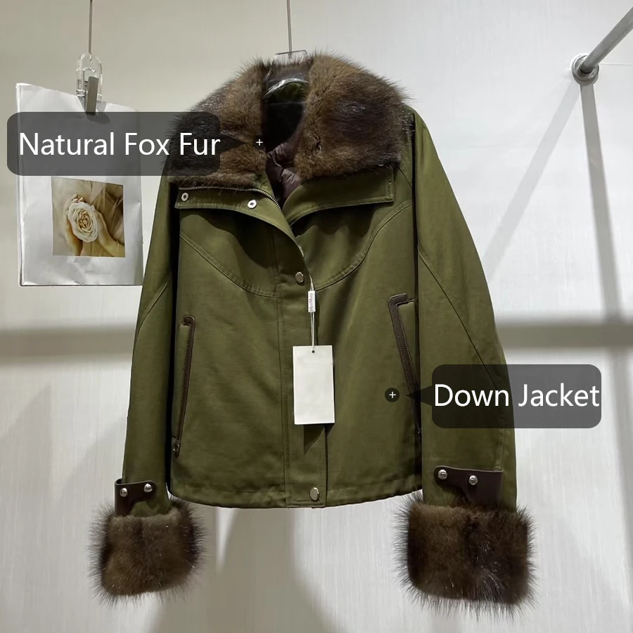 Piumino da donna con polsini con collo in pelliccia Giacca in vera pelliccia di volpe Piumino Giacca pelosa Piumino in pelliccia naturale più venduto