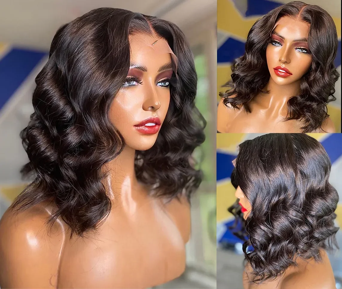 3Color New Sexy Women's Medium Long black & mix brown Wavy Front full lace Handmade Party hair wigs