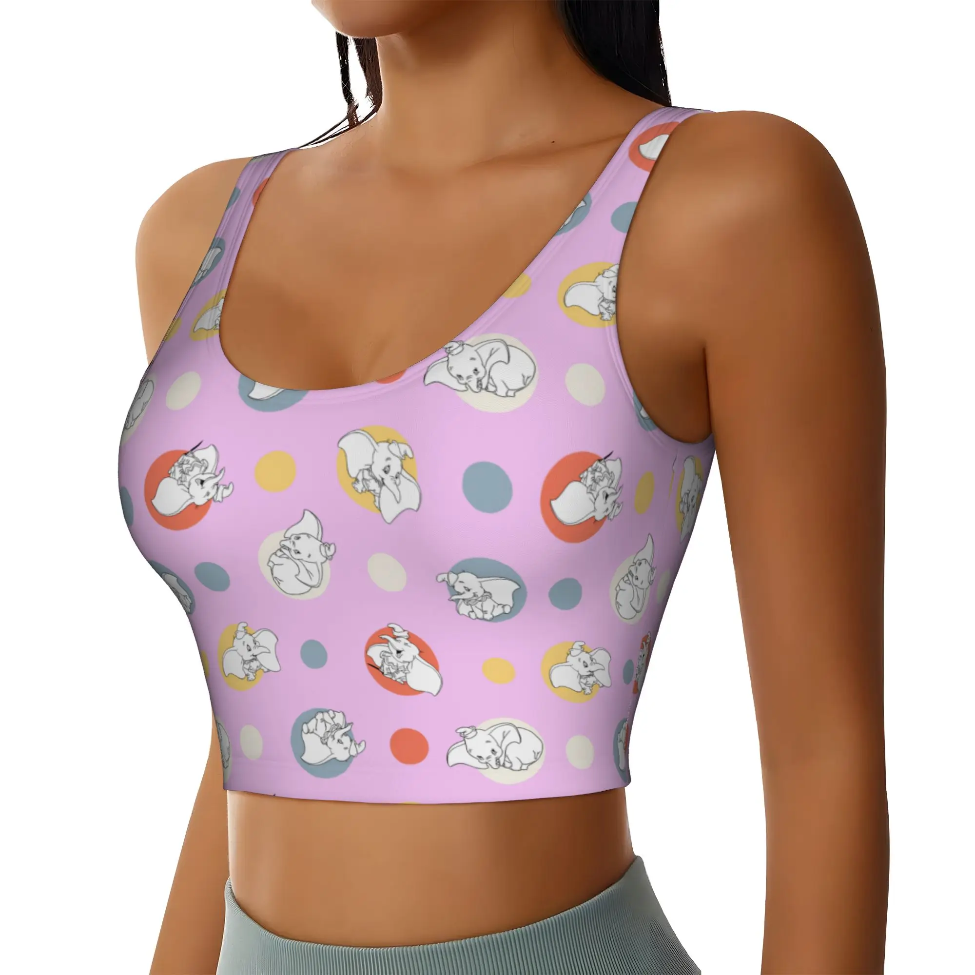 Custom D-Dumboes Workout Crop Tank Tops Women Anime Elephant Running Sports Bras