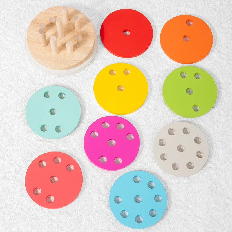 子供用木製レインボータワーおもちゃ - カラーセットピラー、カラフルなシリンダー、手と目の協調運動と知能開発