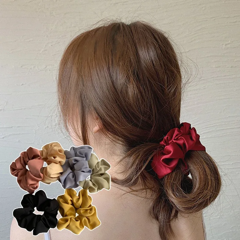 

Elegant Woman Big Elegant Silk Elastics Hair Band Solid Color Scrunchies Hair Ties Ladies Ponytail Hold Hair Accessories