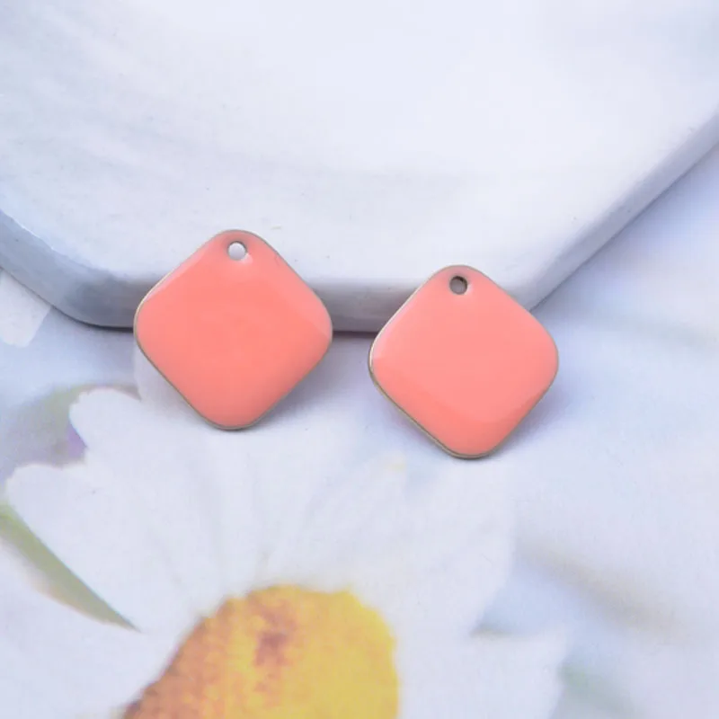30 Stück 14mm Kupfer-Emaille-Quadrat-Anhänger, beidseitig emailliert, Korallen-Anhänger für DIY-Schmuck- und Ohrringherstellung – Detail 8