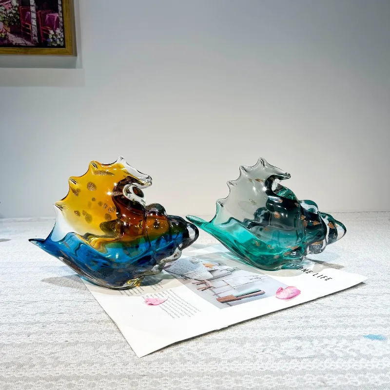 

1Pcs Sea Shell Glass Conch Sculpture Home Decoration Amber Glass Art Sculpture Living Room Bookshelf Decoration Crafts