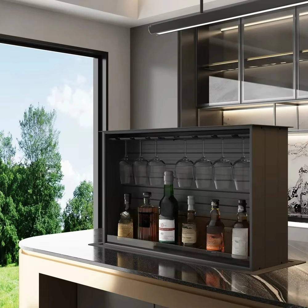 Kitchen Furniture Smart Touch Voice Control Electric Lift Rack Wine Cabinet Island Storage
