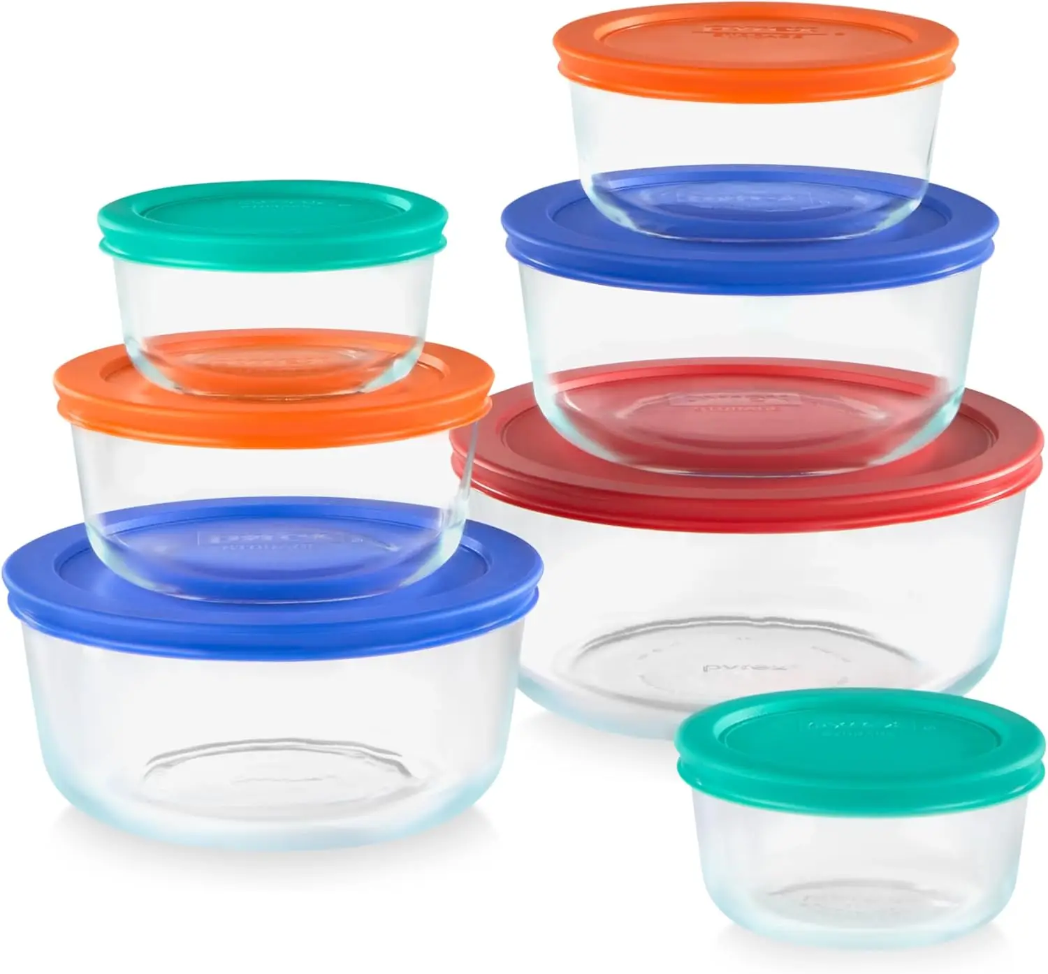 14-Pc Glass Food Storage Set - 7, 4, 2 & 1-Cup Round Containers with Lids - BPA-Free, Dishwasher & Microwave Safe