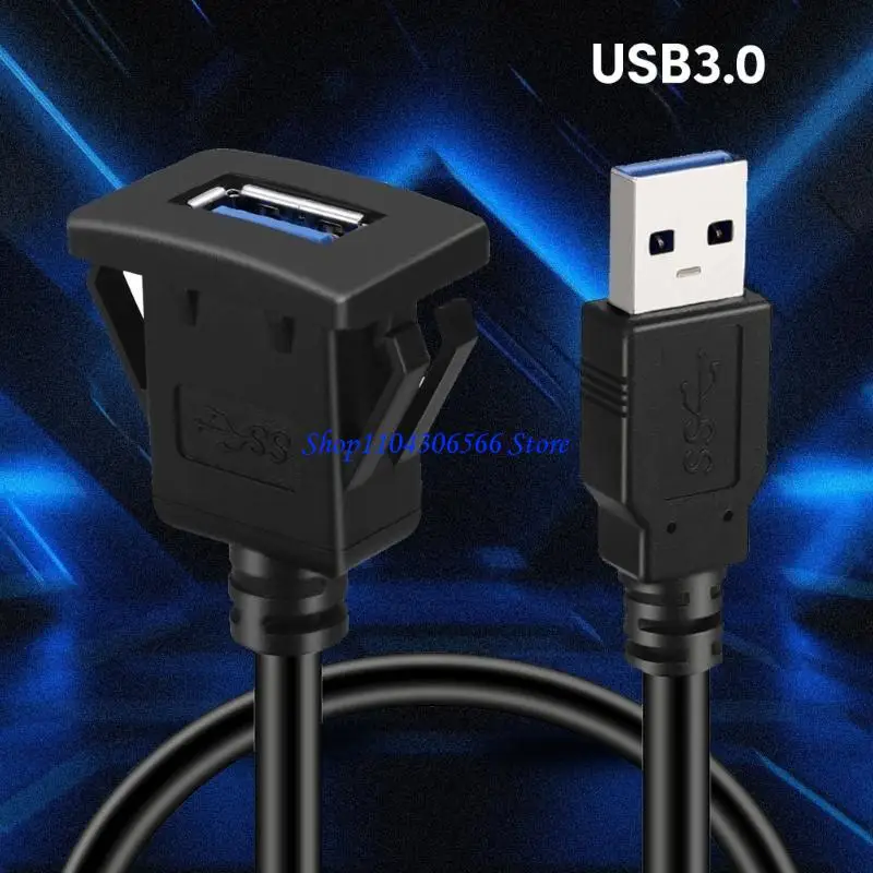 02DD Universal Square Single Port USB3.0 Panel Flush Mount Extension Cable Expand Data Transfer dan Input Aksesori 39.37in