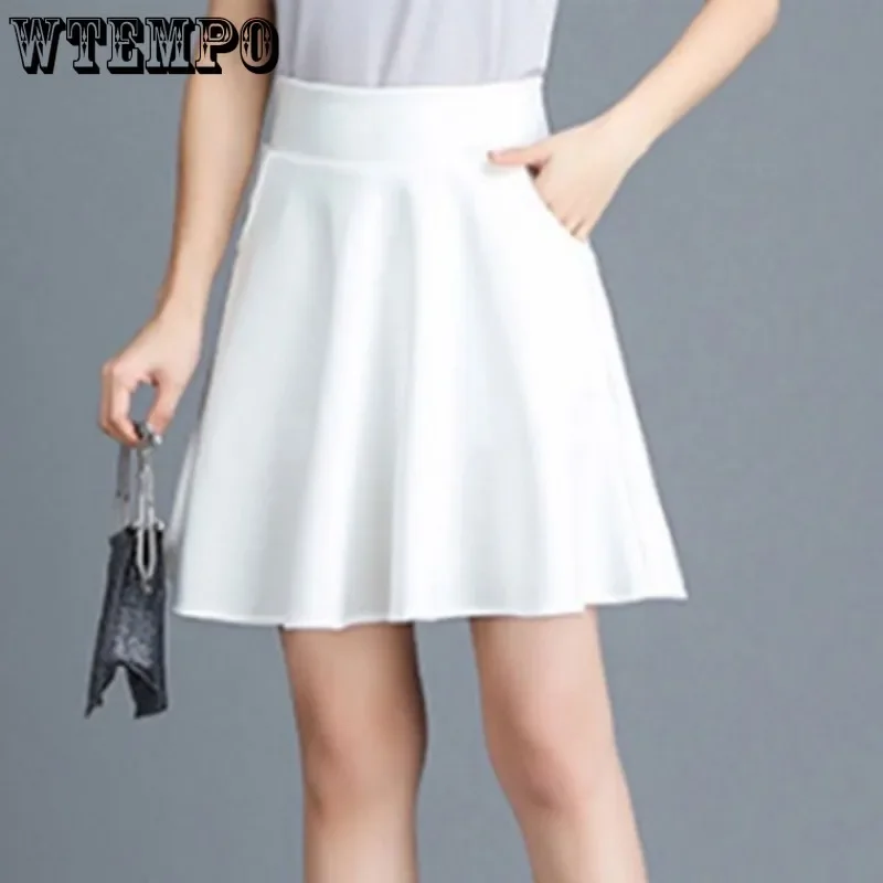 WTEMPO Fashion High Waist Pleated Skirt Women Korean Elegant College Style Mini Skirt Ladies Autumn Winter Thick A-line Skirts