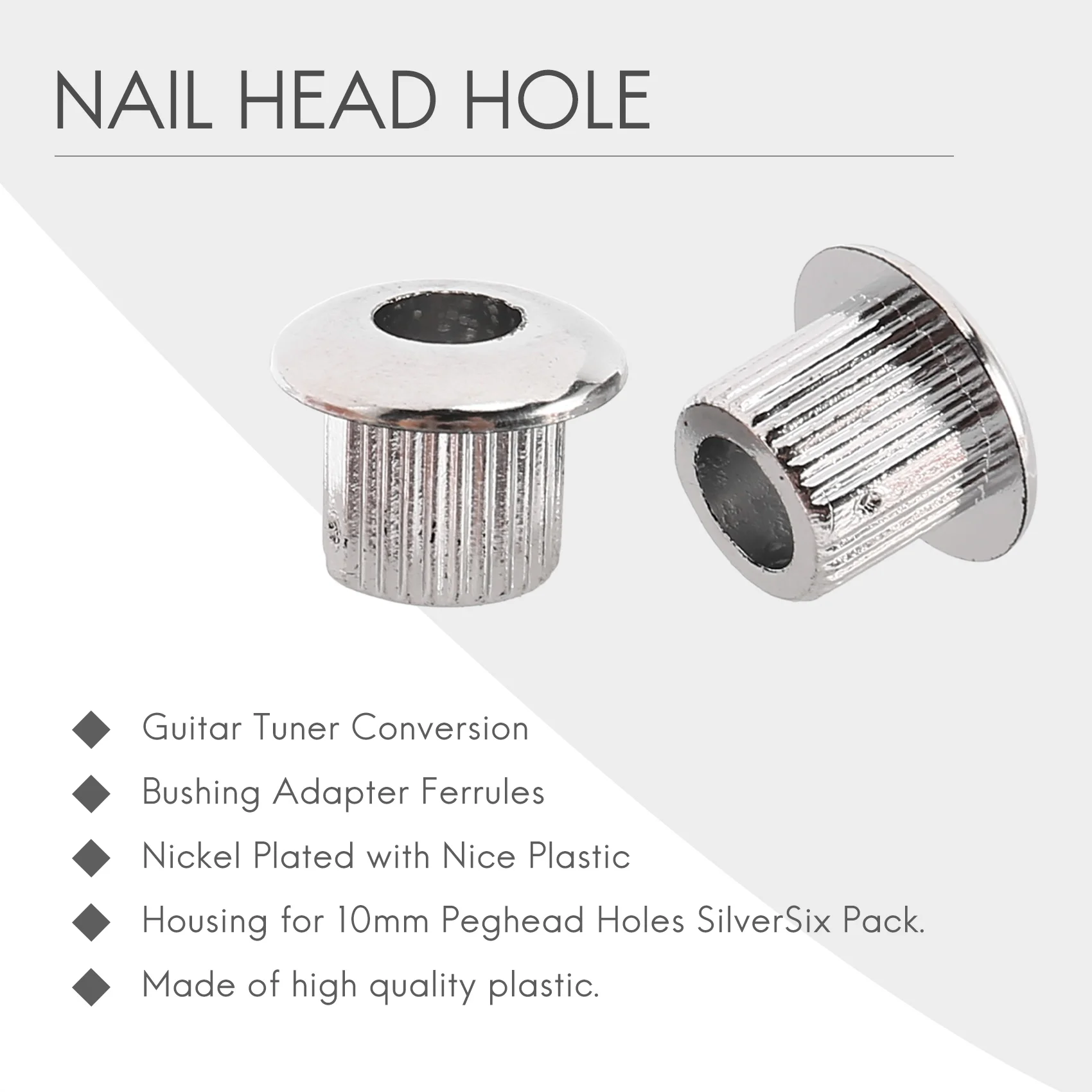 Guitar Tuner Conversion Bushings Adapter Ferrules Nickel Plating with nice plastic shell for 10mm Peghead Holes Silver Rich