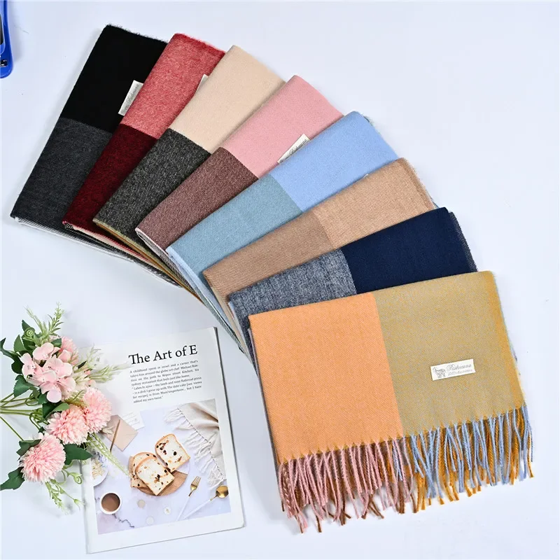 

Warm Knitted Soft Scarf Women Solid Korean Style Plaid Long Woolen Tassel Autumn Winter Travel Casual Neckechief New T830