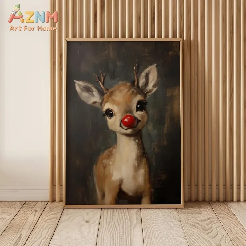 Christmas Red Nosed Reindeer Dark Prints Canvas Poster Prints Frameless Wall Art Festive Holiday Cozy Winter Home Decor