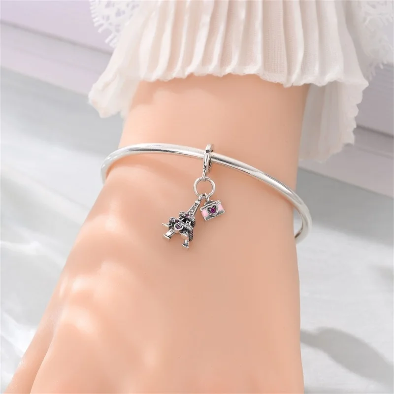 925 Sterling Silber Reise-Anhänger „Rund um die Welt“ mit Beijing, Paris, Mailand für Damen, passend für Original-Armbänder, DIY-Schmuckgeschenke – Detail 16
