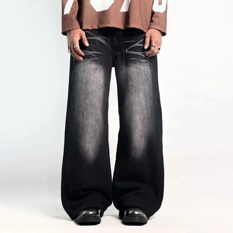 Y2K Fashion jeans Retro Spider Graphic Printed Washed Wide Leg Pants Gothic Hip Hop High Street Men's Clothing Black Baggy