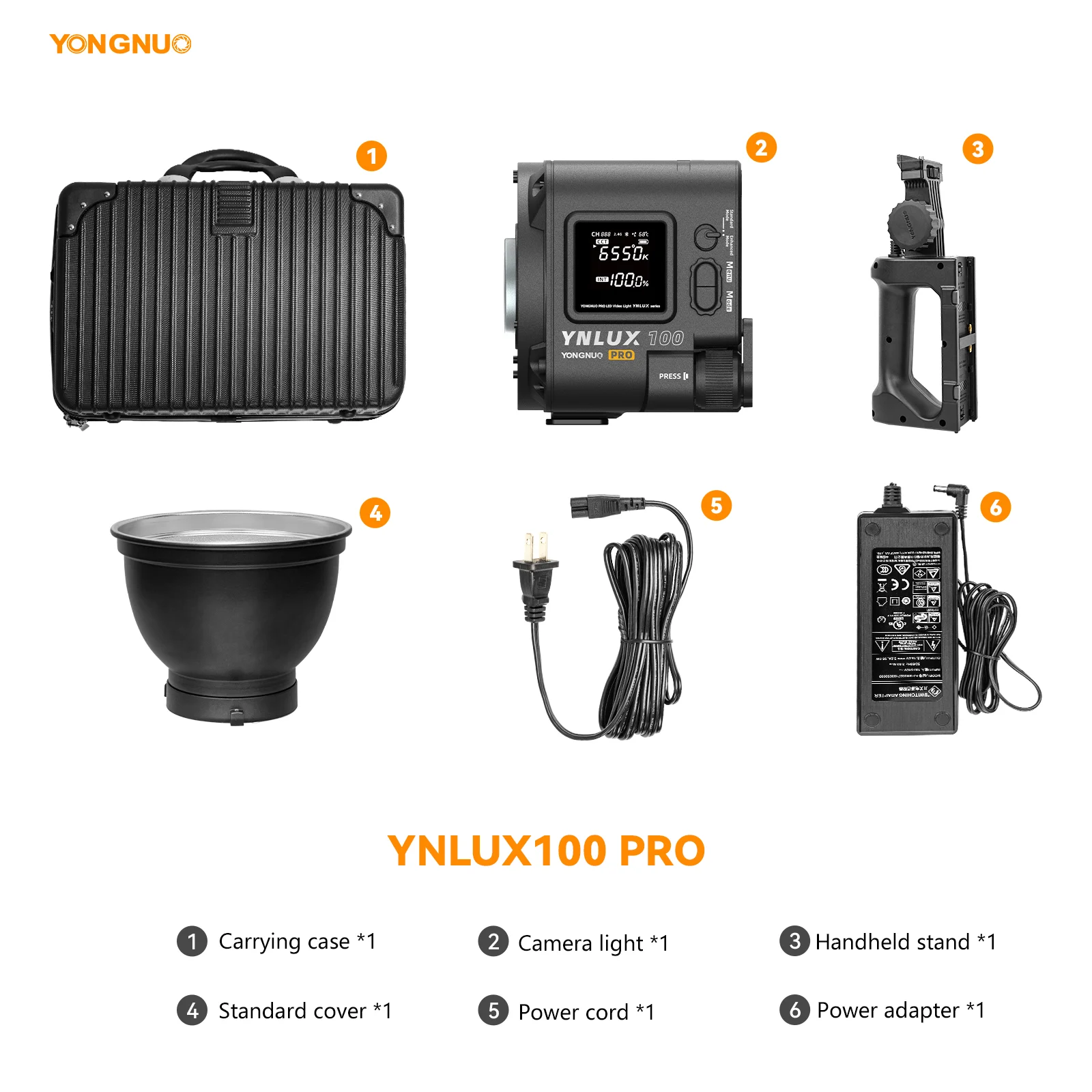 YONGNUO YNLUX100PRO 120W 2700K-6500K Bowens Mount Handheld Outdoor LED Light Studio Lamp Fill Light with Handle Power Adapter