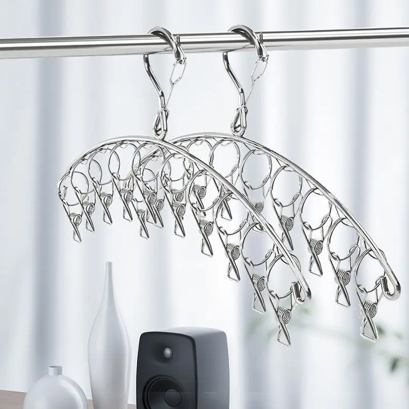 

Stainless Steel Clothes Drying Hanger Windproof Laundry Rack Foldable Sock Folding Clothes Underwear Socks Holder Towel Clip