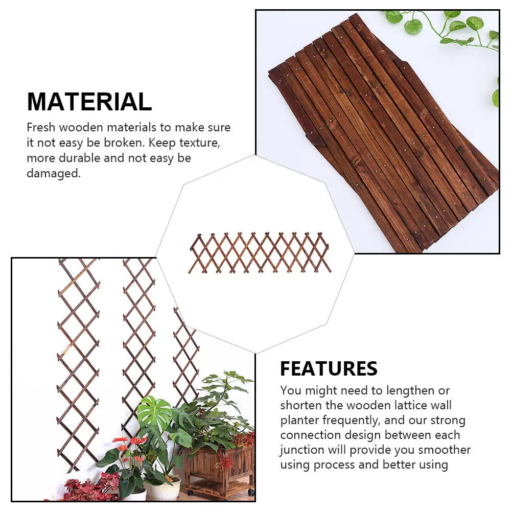 

Carbonized Wood Plant Climb Support Expandable Garden Fence Panel for Climbing Plants Wall Decor Outdoor Indoor Vine Trellis