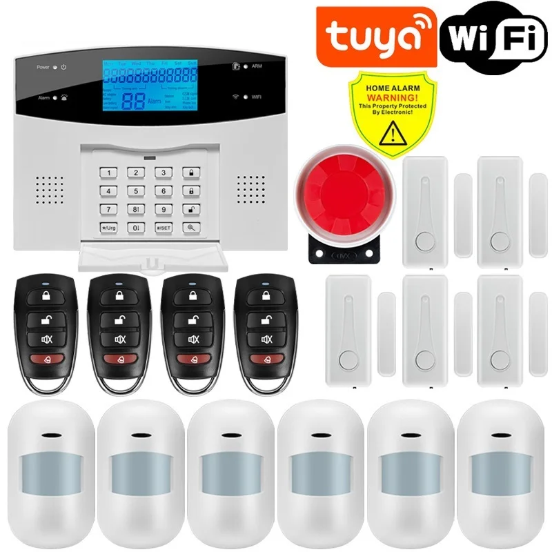 Top IOS Android APP Wired Wireless Home Security Tuya WIFI PSTN GSM Alarm System Intercom Remote Control Autodial Siren Sensor