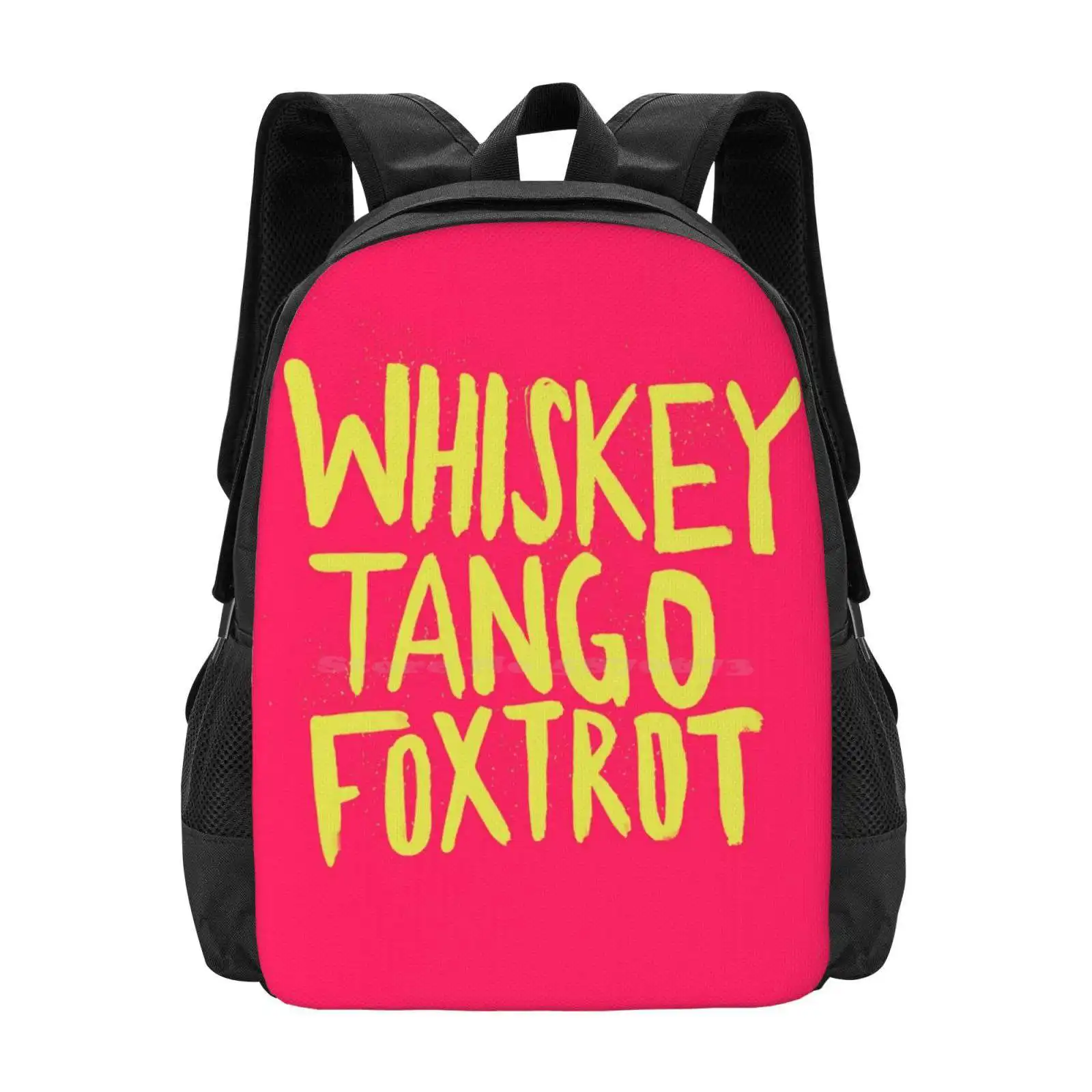 Whiskey Tango Foxtrot-Color Edition Teen College Student Backpack Pattern Design Bags Whiskey Tango Foxtrot Wtf Pink Yellow