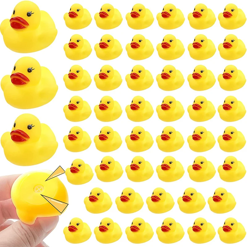 Yellow Rubber Ducks, 50pcs Preschool Bath Toys Bathtub Floating Squeaky Duckies Gift for Baby Shower Infants Kids Toddler Party