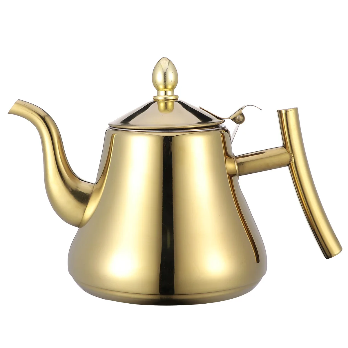 

1L Stainless Steel Teapot Glossy Tea Kettle With Strainer Coffee Pot Easy Grip Handle Golden Kitchen Barware Home