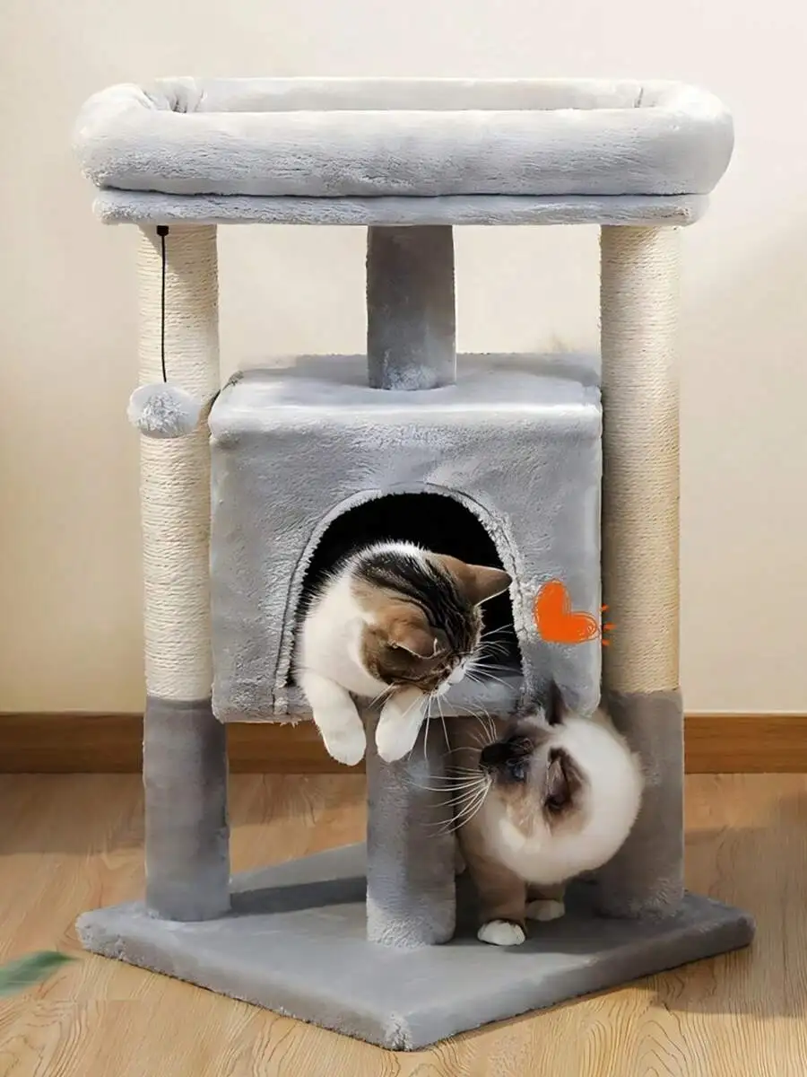 72cm Cat Tree Tower With Sisal Scratching Post, Cat Condo Large Plush Perch With A Dangling Ball For Small And Medium Cats ,Grey
