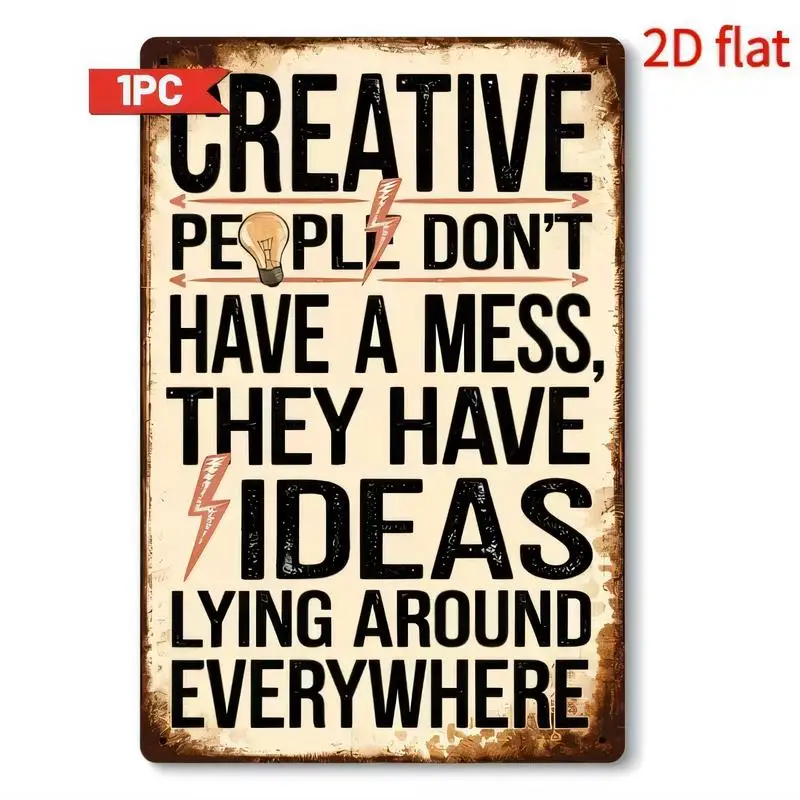 2D Flat Vintage Distressed Metal Tin Sign - People... Quote Art (Light Bulb, Lightning), Iron, Rustic Beige, Retro Decor for Stu