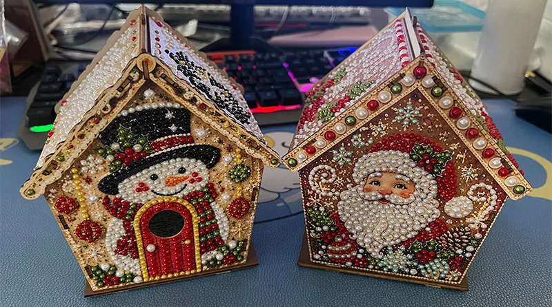 3D-Diamantmalerei Weihnachtshütte-Set, DIY-Handarbeit, Kristall-Strass-Haus, Bastelartikel, festliches Weihnachtsschmuck-Geschenk für Kinder und Erwachsene – Detail 1