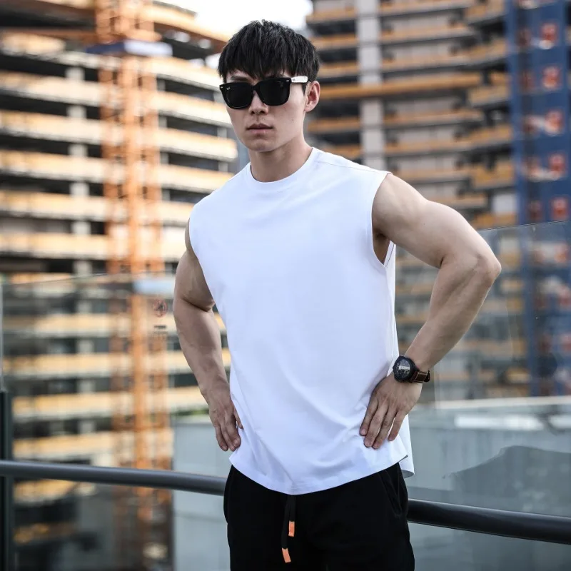 Men\'s Summer Casual Solid Tank Tops Loose Gym Fitness Cotton Sleeveless Shirt Sports Running Workouts Vest Bodybuilding Clothing