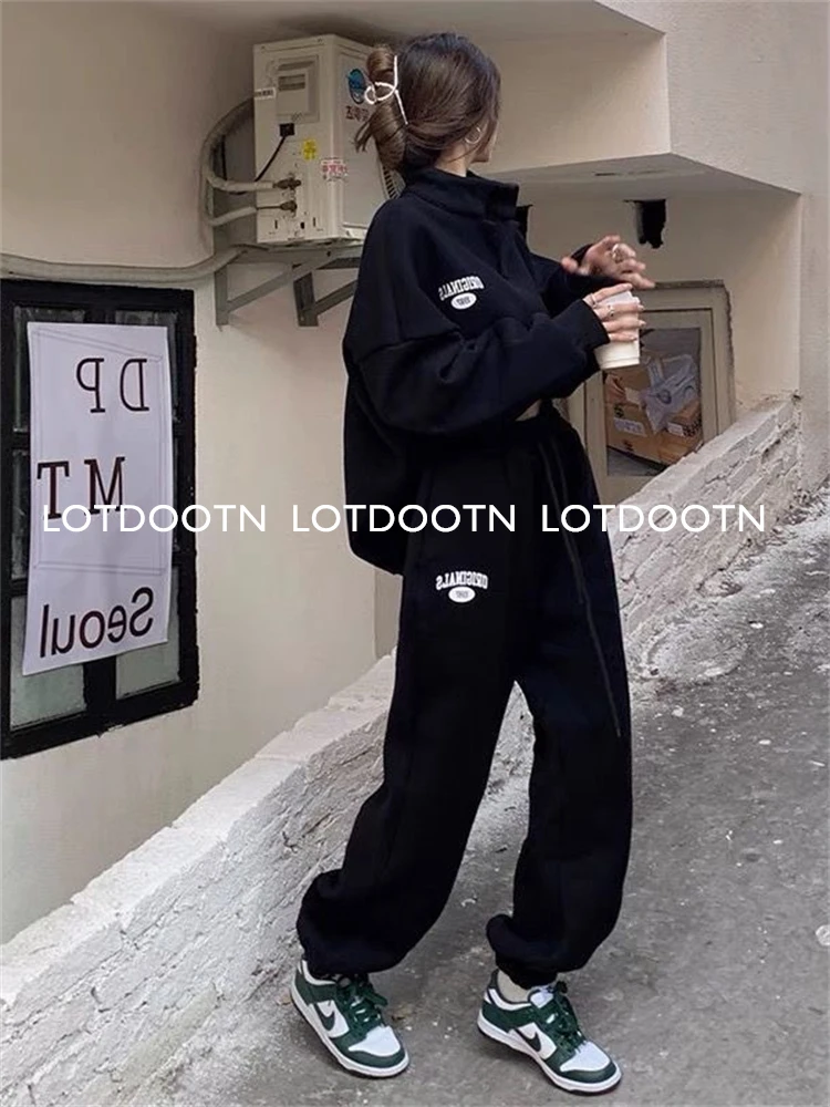 LOTDOOTN Autumn Thin Two Piece Sets Women Tracksuit Oversized Suit 2023 Trouser Suits Female Sweatshirt Solid Color Sportswear