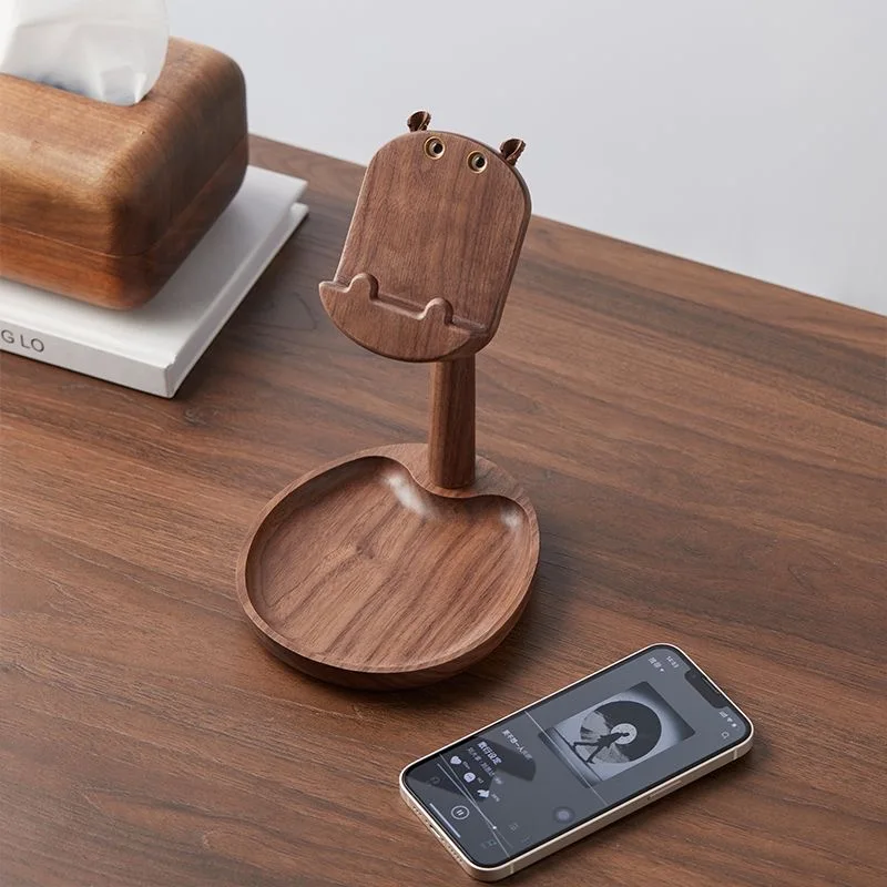 Black walnut lazy mobile phone desktop stand creative cute mobile phone decoration stand watching TV series watching video stand