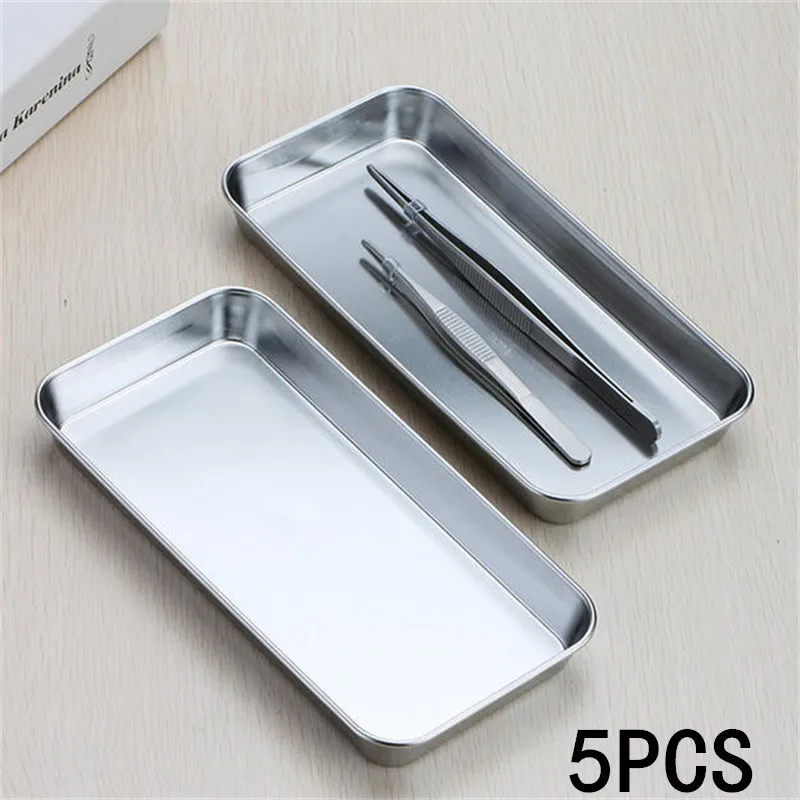 1/2/3/4/5pcs Stainless Steel Storage Tray Kitchen Tray Dental Medical Tool Nail Tattoo Dental Medical Tray Dish Jewelry Storage