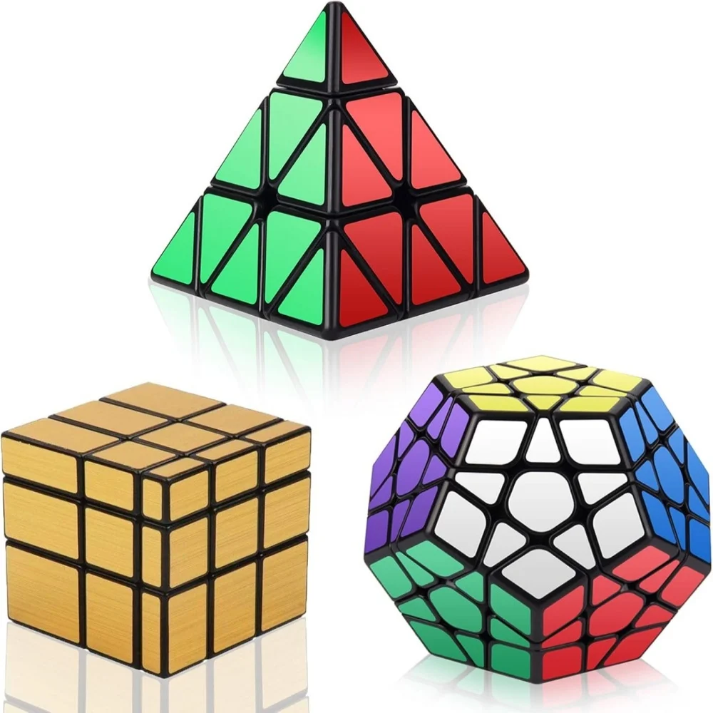 Qiyi Speed Cube Set Magic Cube Pack of Mirror/Pyramid/Megaminx Puzzle Cube Birthday Christmas Stocking Fillers Gift for Kids