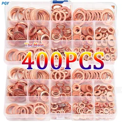 400/300/100PCS Copper Washer Gasket Nut and Bolt Set Sealing Solid Gasket Washer Flat Ring Seal Assortment Kit For Sump Plugs