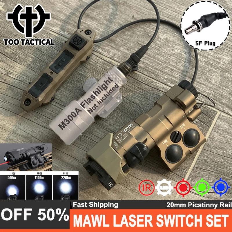 Airsoft Tactical Metal MAWL-C1 Indicator IR Visible Red Green Blue MAWL Laser Hunting White LED Light 2.5MM SF Plug Dual Switch