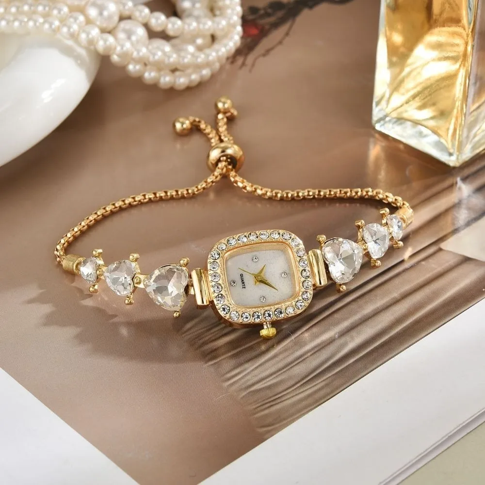 Adjustable Bracelet Watches Heart-shaped Elegant Women's Wrist Watch Small Square Dial Simple Ladies Business Watches Women
