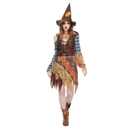 Eraspooky Women Wicked Scarecrow Cosplay Halloween Costumes Stage Show Performance Costume With Hat Carnival Purim Fancy Dress