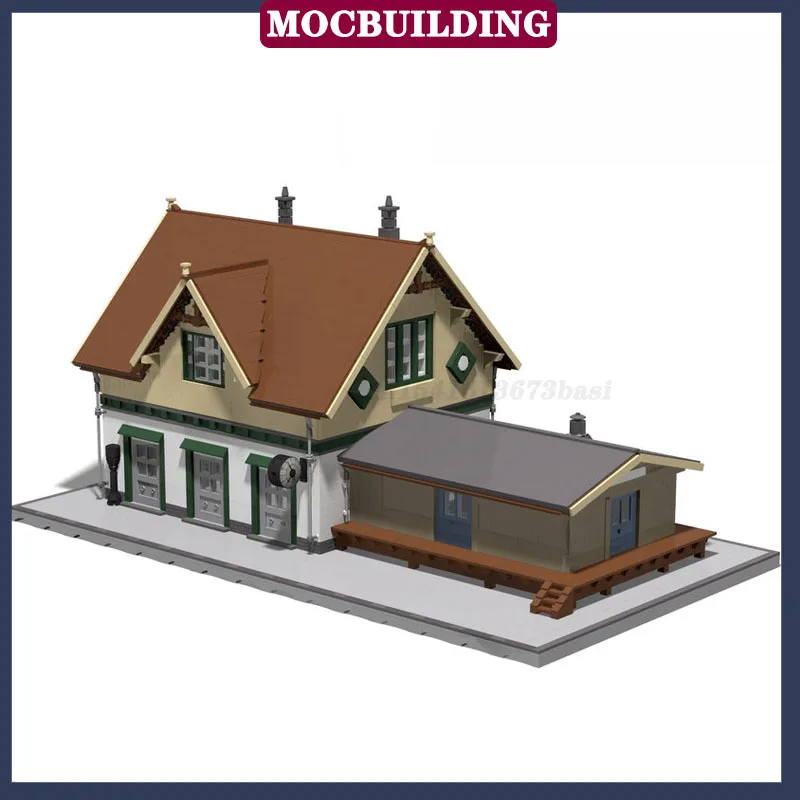 MOC Stedelijke Architectuur Treinstation Model Assemblage Bouwsteen Locomotief Huis Spoorweg Collectie Serie Speelgoed Geschenken