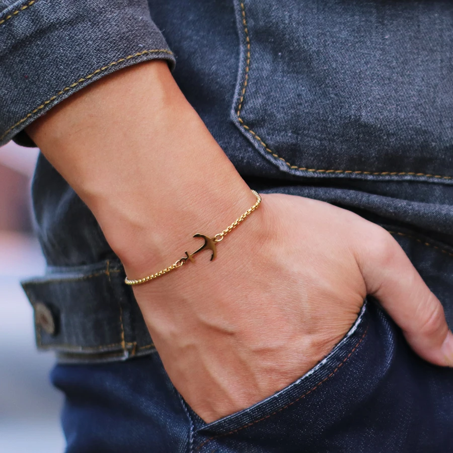 Nautical Anchor Bracelet Men Women Stainless Steel Cuban Chain Link Braslet Sliding Adjustable Outdoor Cycling Hand Accessories