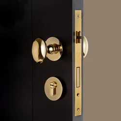 DOOROOM Brass Oval Door Lock Set Golden Pebble Smooth Shiny European Style Premium Solid Brass for Elegant Bedroom Design