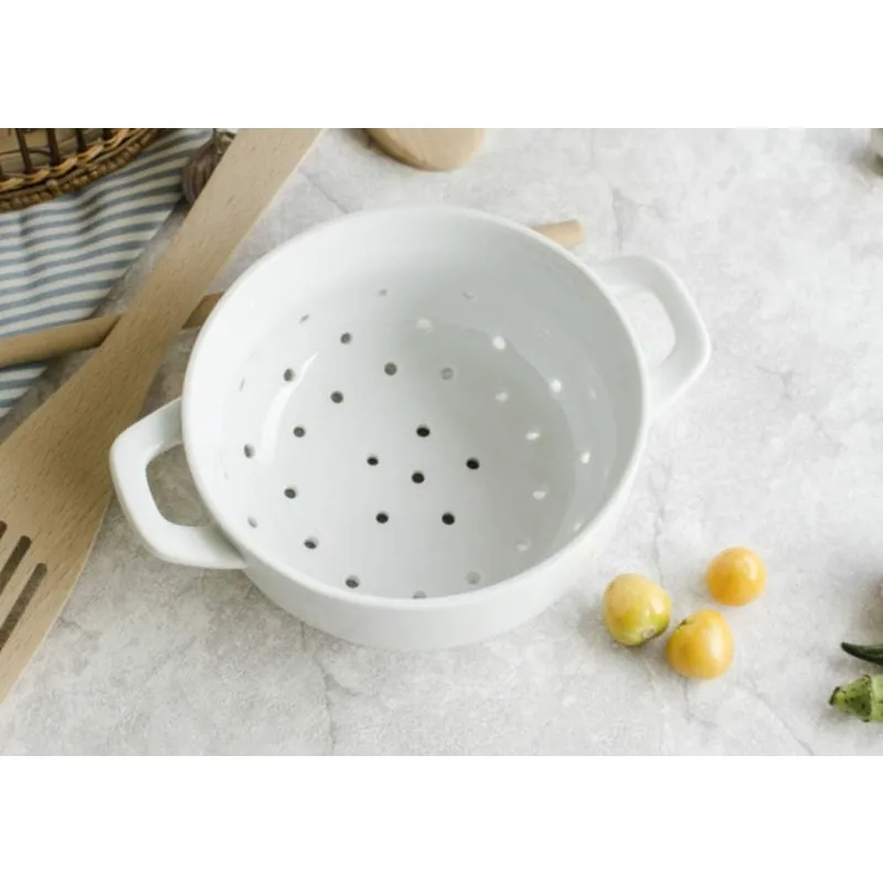 

Ceramic Porcelain Colander Kitchen Strainer Bowl for Vegetable Fruit Kitchen Tool,White, 6×2.8 Inch,Pack of 1