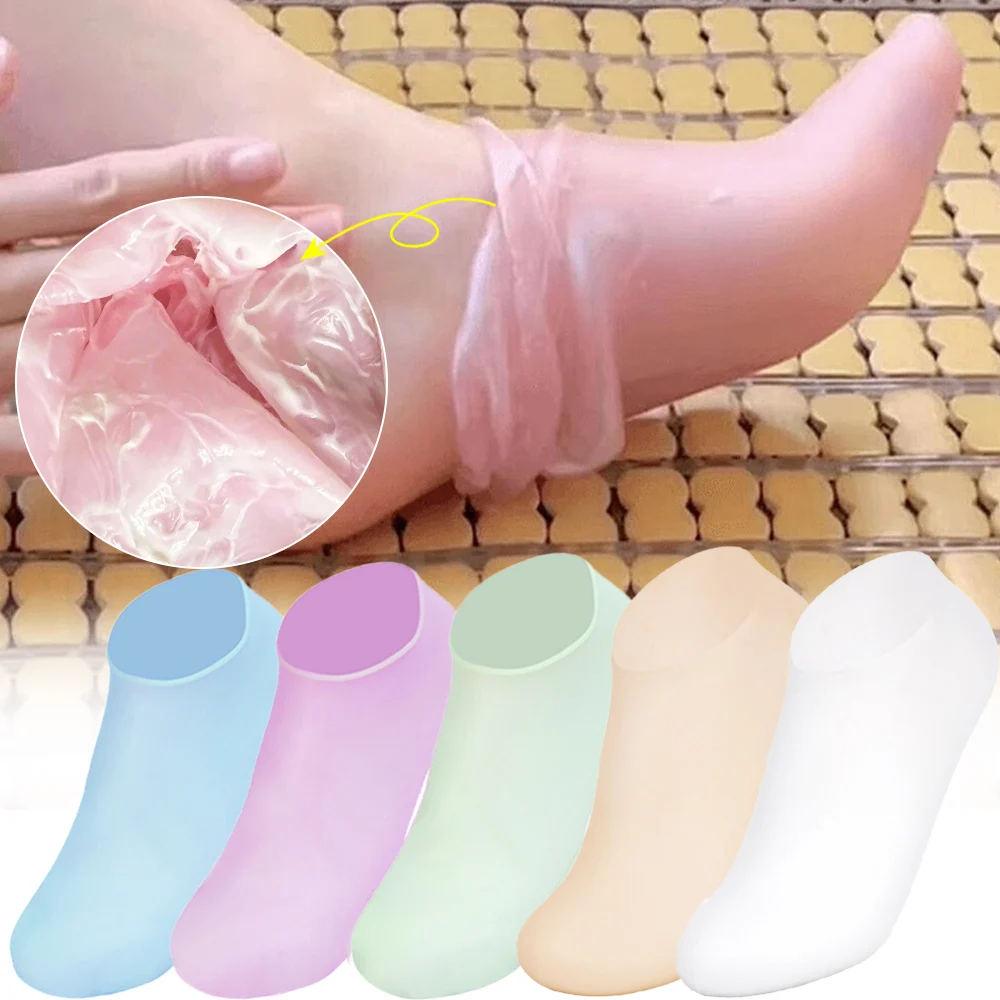 1 paio di calzini idratanti in silicone per i piedi strumenti spa calza in gel riutilizzabile piedi protettivi copertura anti screpolature piede della pelle morta