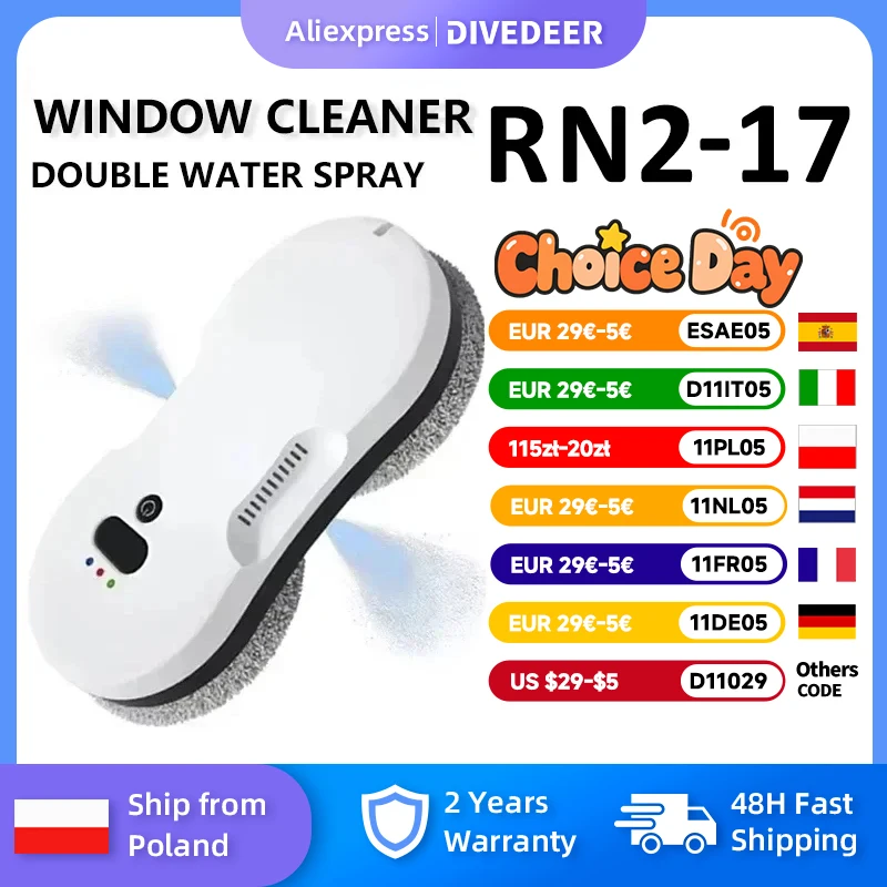 DIVEDEER Kétirányú permetező ablaktisztító gép nagy szívóerejű intelligens automata háztartási toronyüveg ablaktisztító gép