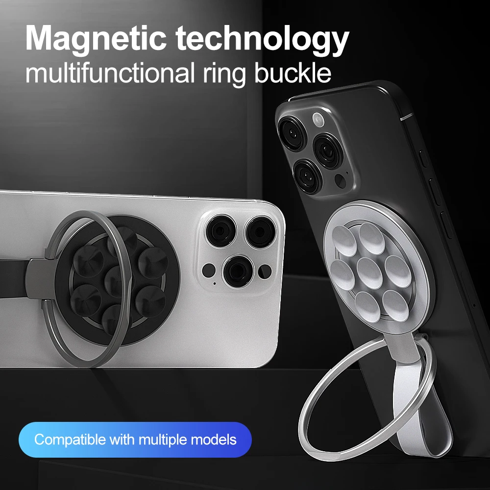 

Магнитный держатель мобильного телефона для вращения Magsafe, складной кронштейн с силиконовой присоской и подставкой для кольца на палец для IPhone 16, 15, 14