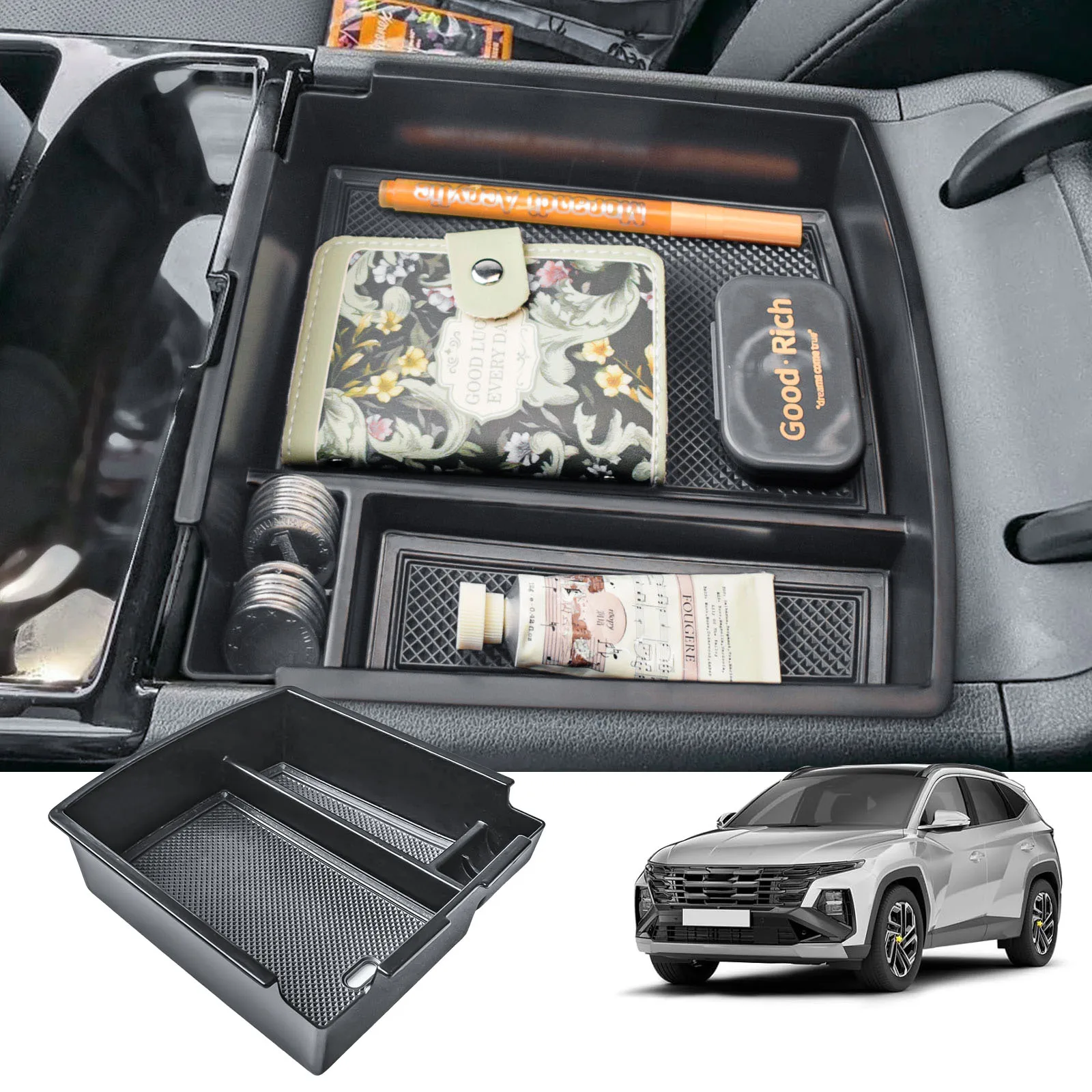 

Center Console Organizer Storage Box For 2025 Hyundai Tucson Limited Armrest Storage Tray Interior Secondary Car Accessories